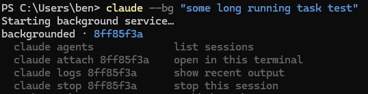 Claude --bg Output Example