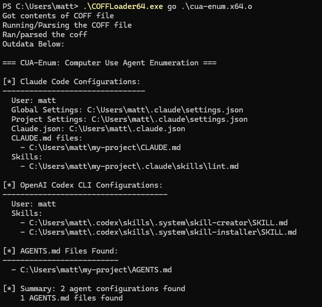 Enumerating agents using the cua-enum BOF