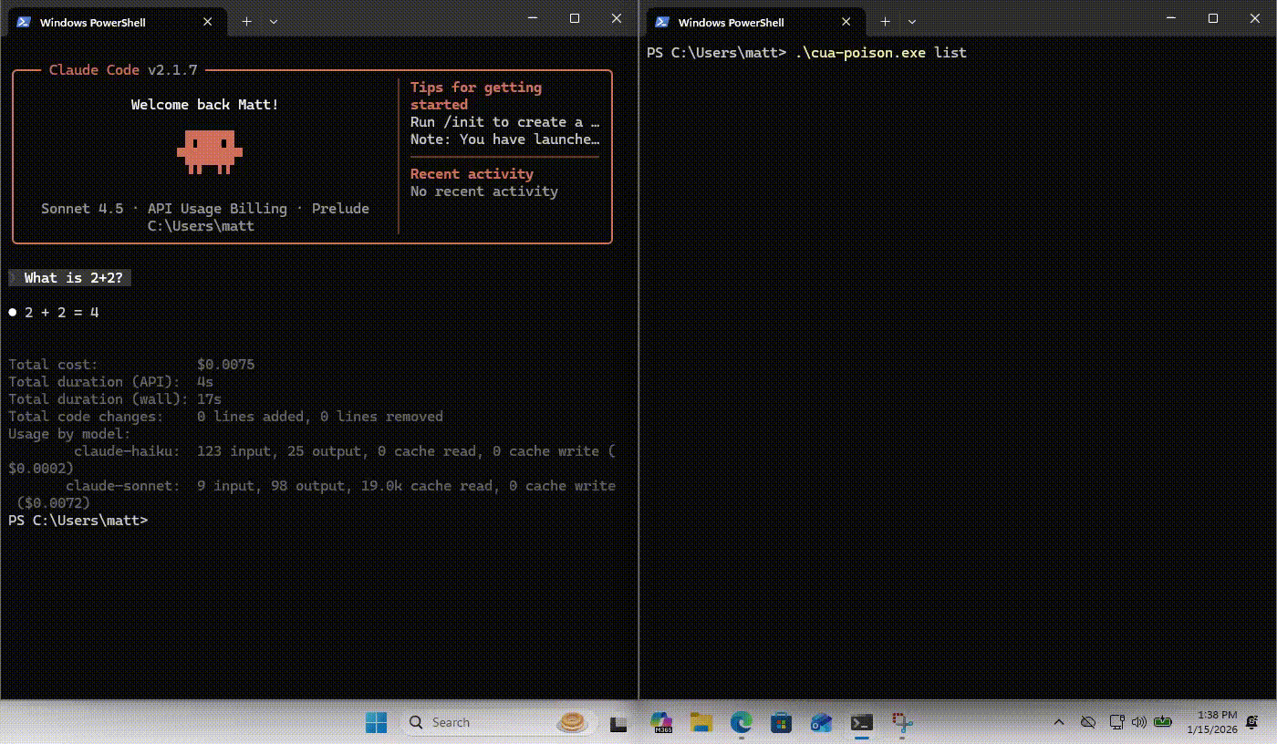 Poisoning Claude Code using cua-poison
