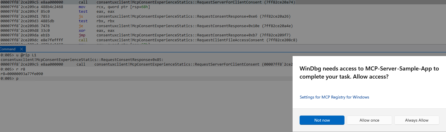 `RequestServerForClientConsent` dialog