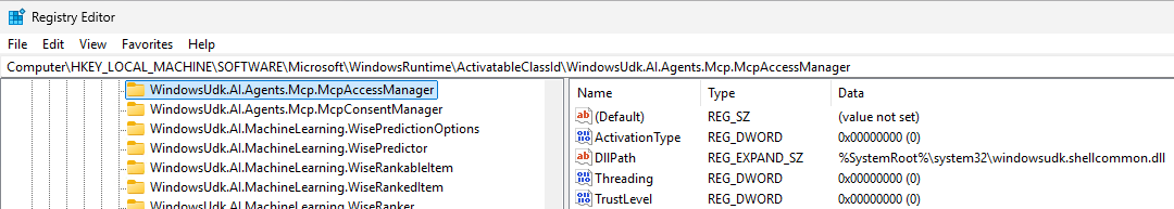 MCP WinRT activatable classes