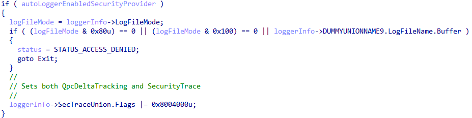 `SecurityTrace` enablement via `EnableSecurityProvider`