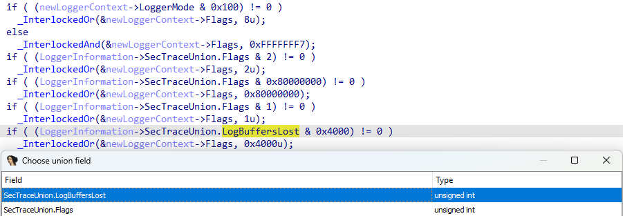 `WMI_LOGGER_INFORMATION` union