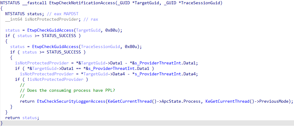 `EtwpCheckNotificationAccess` check