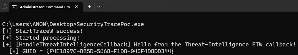 Microsoft-Windows-Threat-Intelligence being consumed from