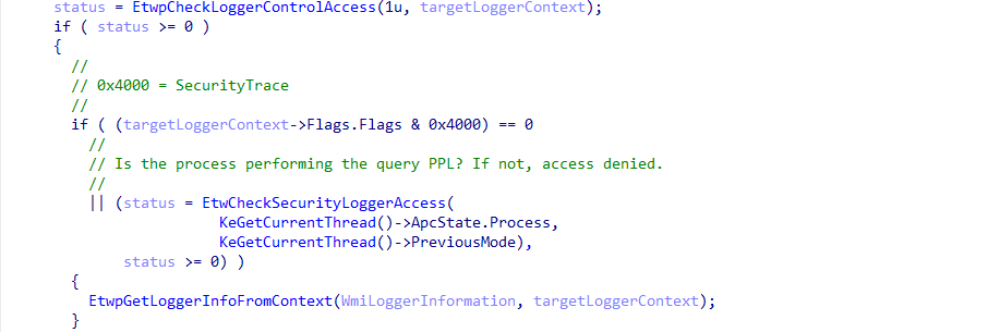 `SecurityTrace` check