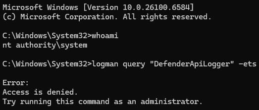 Querying a `SecurityTrace` session fails as `SYSTEM`