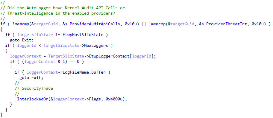 `SecurityTrace` enablement via specific ETW providers